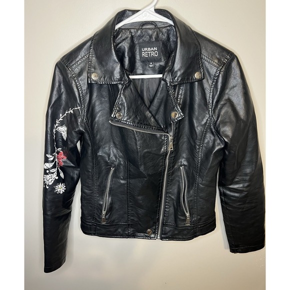 Urban Retro Faux Leather Floral Moto Jacket Women's Medium - Picture 2 of 10